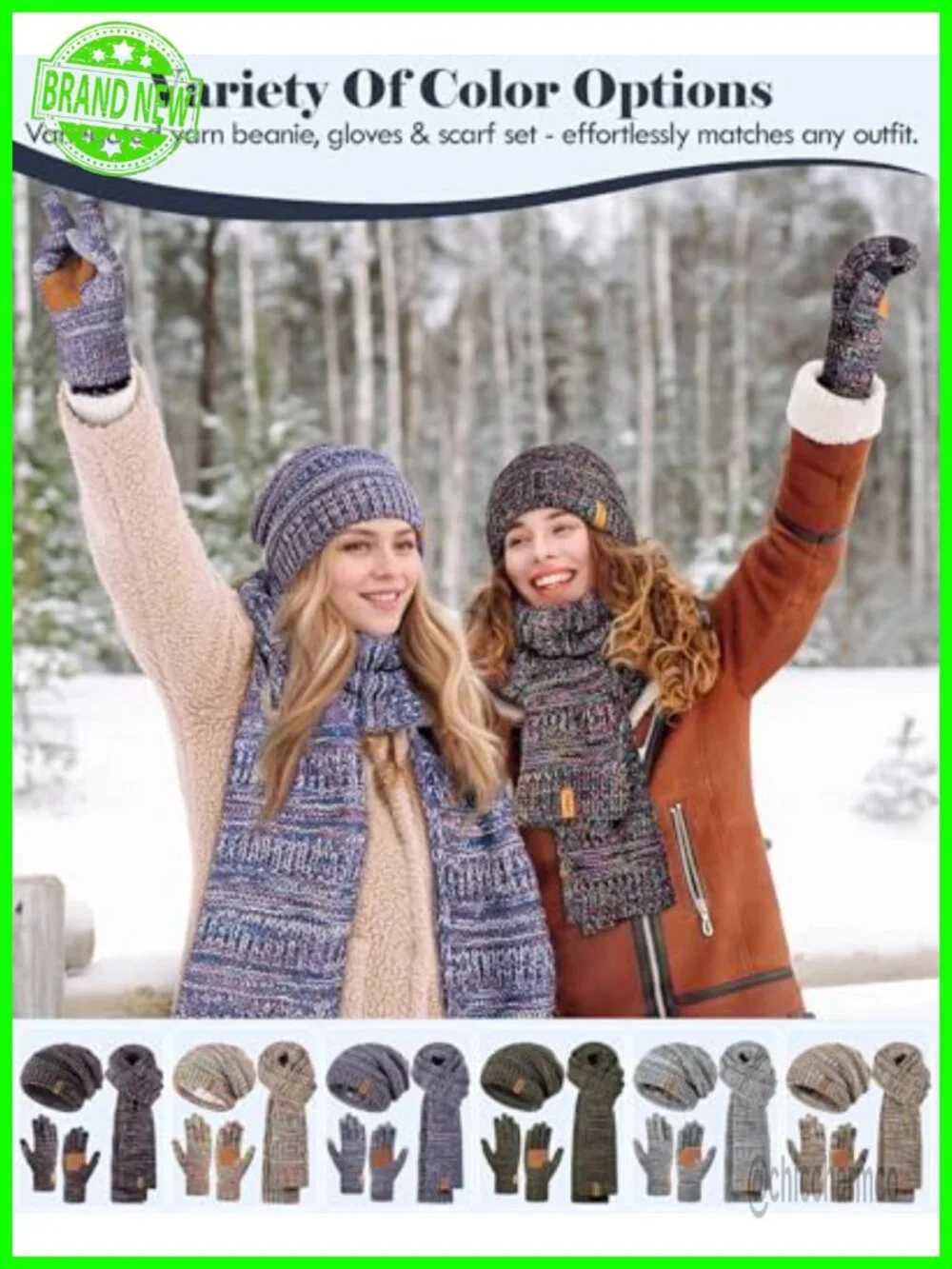 Women's Winter Beanie Hat Scarf Gloves Touchscreen Set Acrylic